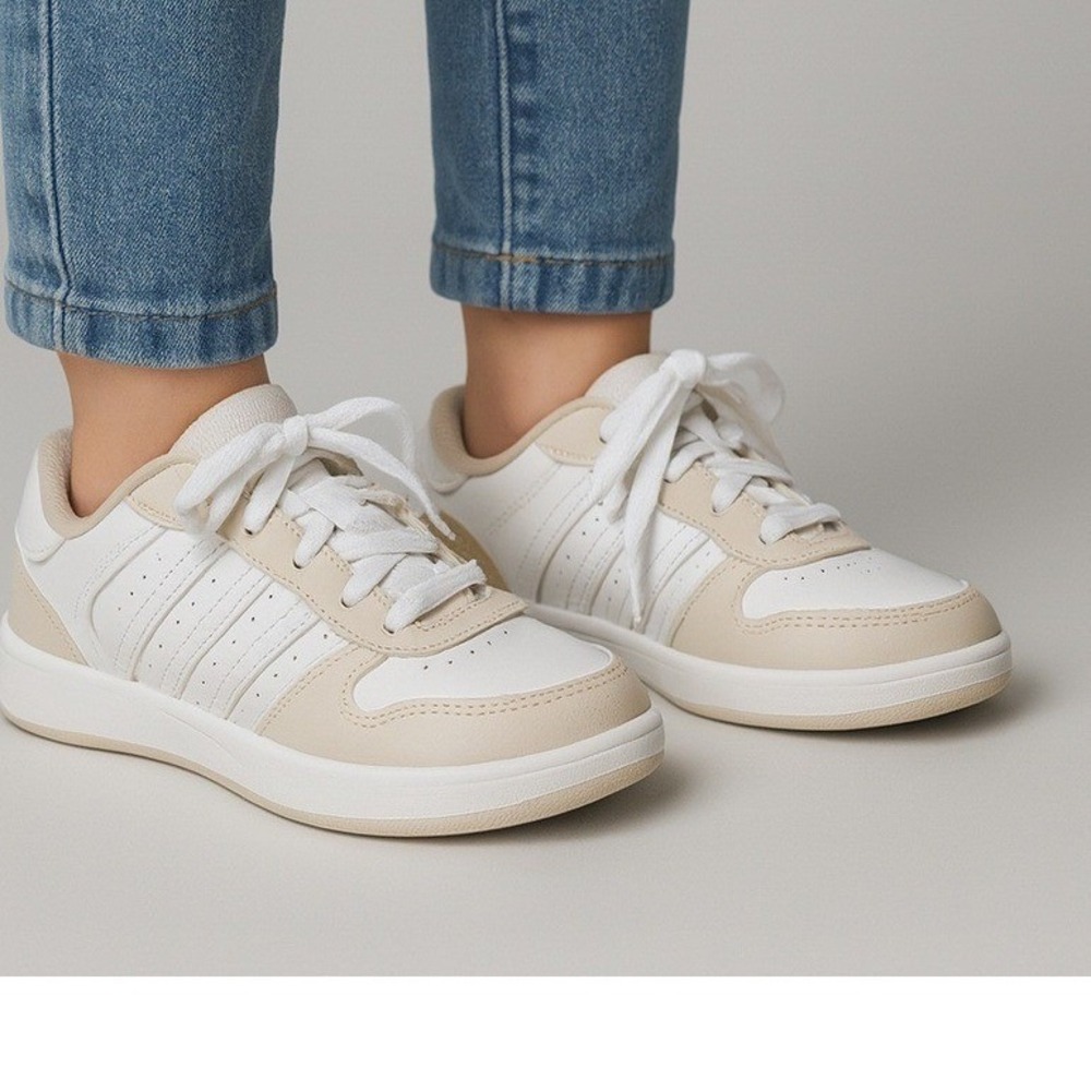 Shoes‎  Youth 2 K-Swiss  White Beige Low Top Kids Athletic Sneakers Lace Up
